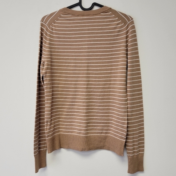 GAP Crew Neck Stripe Cardigan Camel Brown S - Picture 3 of 7